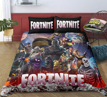 Load image into Gallery viewer, 3D Cartoon Bedding Suit Fortnites Quilt Cover Fortress Night Printed Bed Spead Child Bedroom Bed Duvet Cover Bedclothes 3pcs Set
