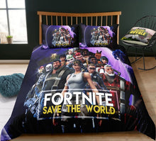 Load image into Gallery viewer, 3D Cartoon Bedding Suit Fortnites Quilt Cover Fortress Night Printed Bed Spead Child Bedroom Bed Duvet Cover Bedclothes 3pcs Set
